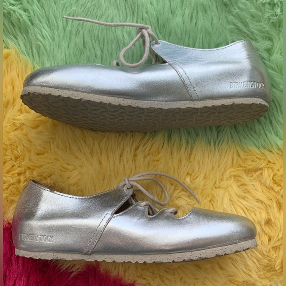 Excellent Condition Pre-Owned, Birkenstock Rye Silver Leather Ballet Flats, Sz 6 - Picture 9 of 9